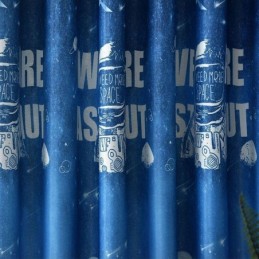 Cartoon Blue Outer Space Pattern Printed Blackout Curtain Made to Measure Curtain For Boys Children Bedroom