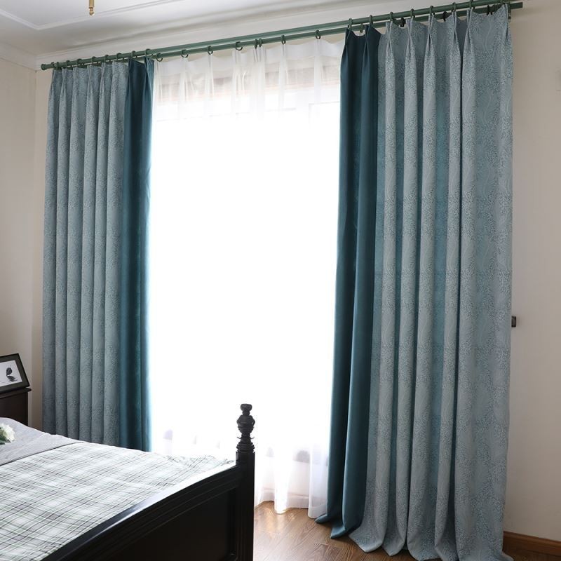 Blackout Curtain Made to Measure Curtain European Simple Style Soft Cotton Blue Jacquard Decorative Bedroom
