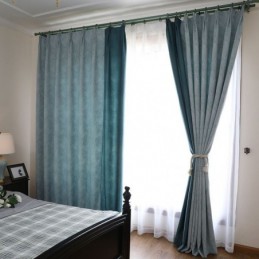 Blackout Curtain Made to Measure Curtain European Simple Style Soft Cotton Blue Jacquard Decorative Bedroom