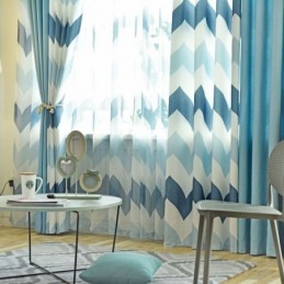 Nordic Simple Sheer Curtain Made to Measure Curtain Wavy Pattern Printed Living Room