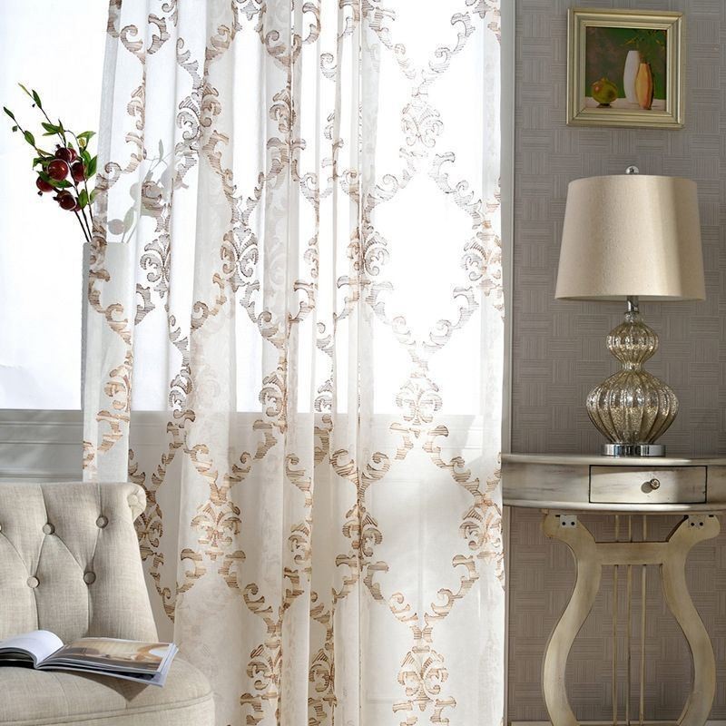 Embroidered Tulle Curtain Made to Measure Curtain Modern Voile Gauze Curtains For Living Room Bedroom