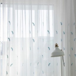 Feather Embroidered Sheer Curtain Made to Measure Curtain Minimalist Breathable Living Room Bedroom