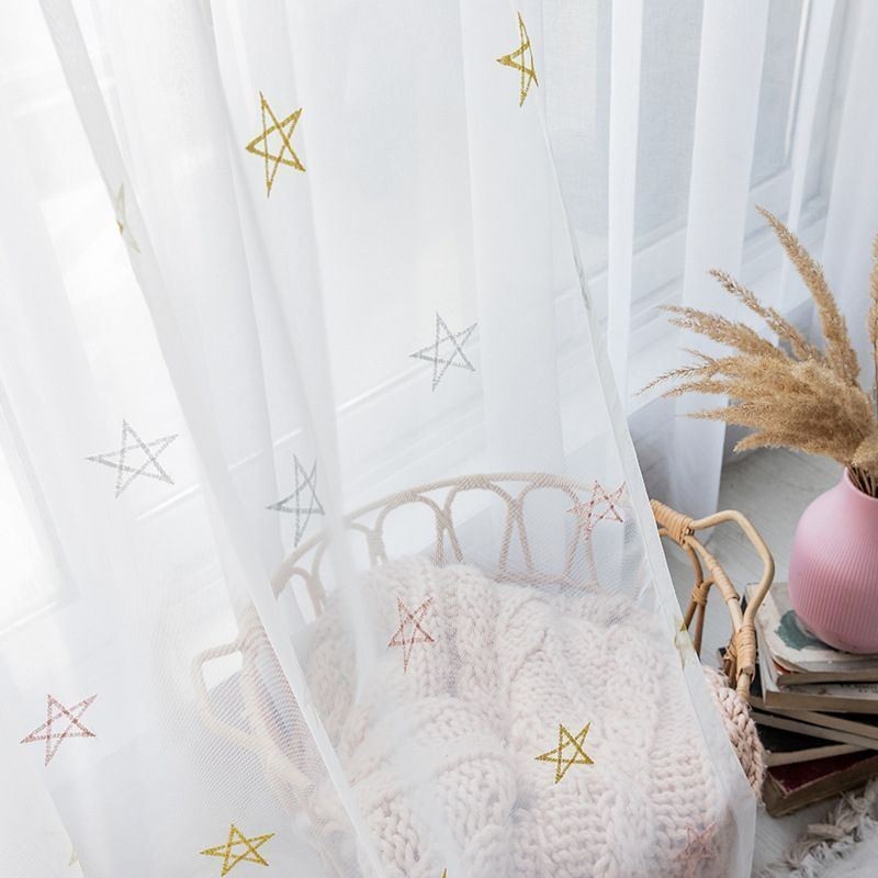 Upscale Embroidery Curtain Made to Measure Curtain Pentagram Pattern Sheer Living Room Bedroom