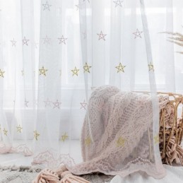 Upscale Embroidery Curtain Made to Measure Curtain Pentagram Pattern Sheer Living Room Bedroom
