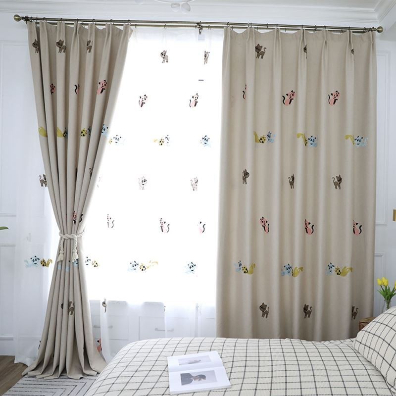 Contemporary Max Blackout Curtain Made to Measure Curtain Smiley Cat Embroidery Bedroom
