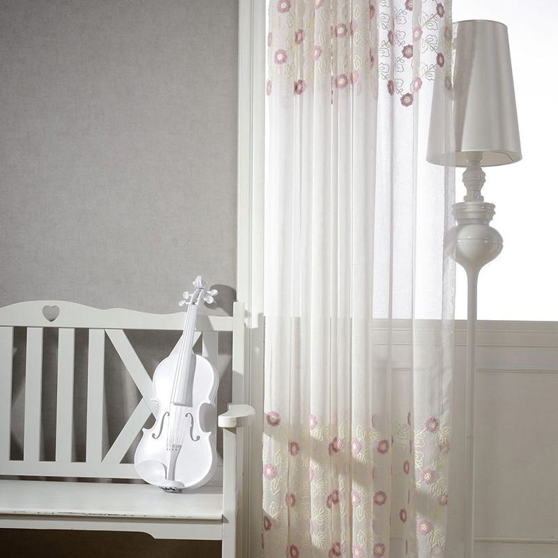 Nordic Embroidered Tulle Curtain Made to Measure Curtain Floral Voile Sheer Living Room