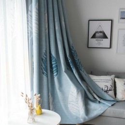 Bue Leaf Blackout Curtain Made to Measure Curtain Modern Minimalist Window Treatment