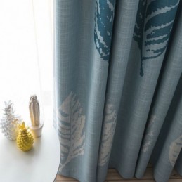 Bue Leaf Blackout Curtain Made to Measure Curtain Modern Minimalist Window Treatment