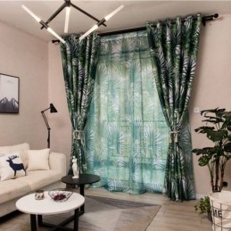 Tropical Printed Blackout Curtain Made to Measure Curtain Nordic Leaves Tulle For Bedroom