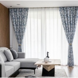 Rural Style Cotton Linen Curtain Made to Measure Curtain Semi Blackout Printed Bedroom Bay Window