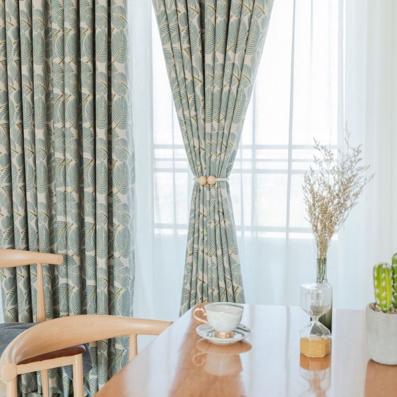 Modern Max Blackout Curtain Made to Measure Curtain Green Leaf Printed Bedroom