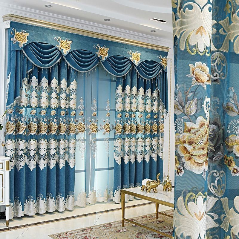 Chenille Curtain Made to Measure Curtain Embroidery Flower Window Treatment