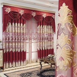 Chenille Curtain Made to Measure Curtain Embroidery Flower Window Treatment