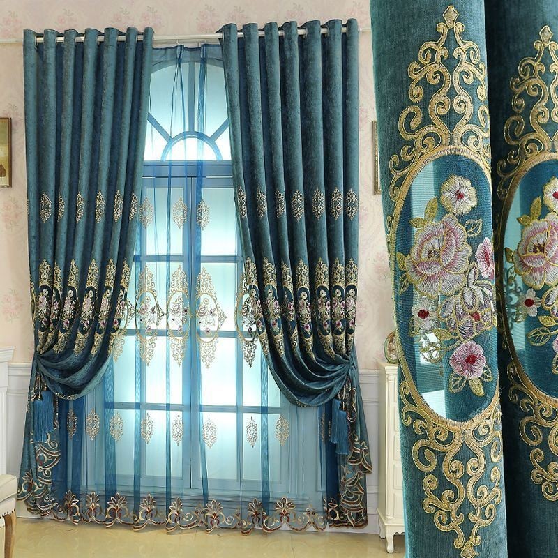 Chenille Curtain Made to Measure Curtain European Style Floral Embroidery