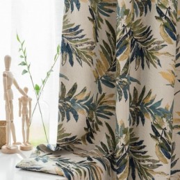 Thicken Max Blackout Curtain Made to Measure Curtain Green Banana Leaves Jacquard Room Darkening