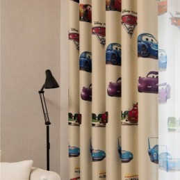 Children Blackout Curtains Lovely Cartoon Car Printing Decoration Window Drapes