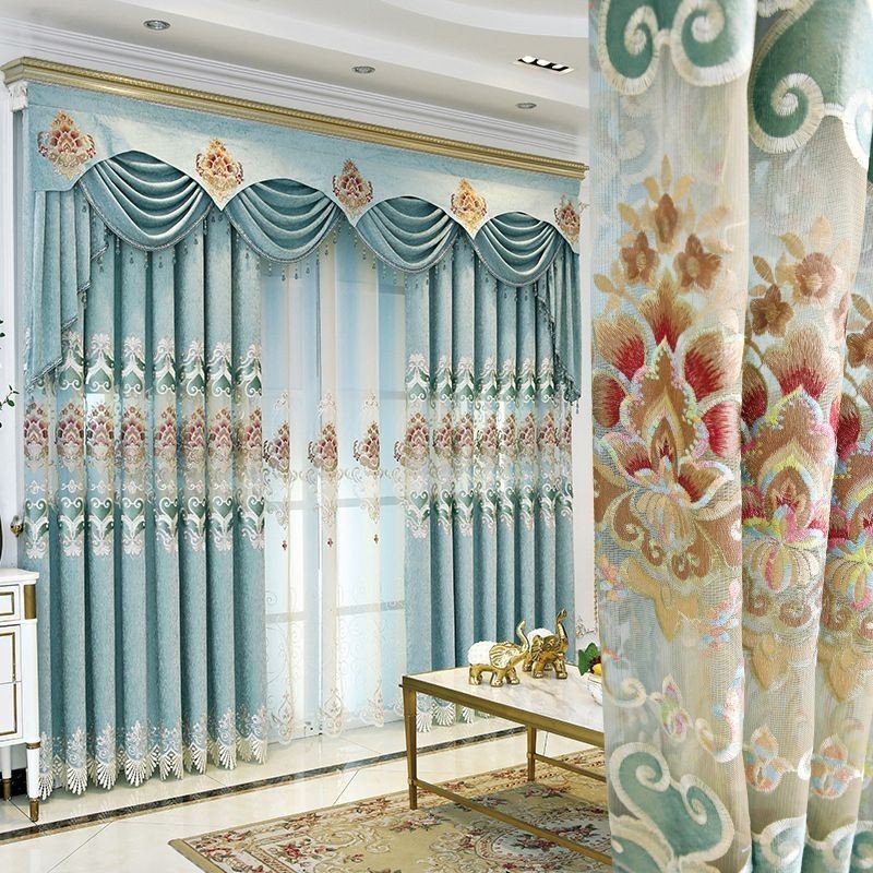 Chenille Curtain Made to Measure Curtain Europe Style Embroidery Flower Window Treatment