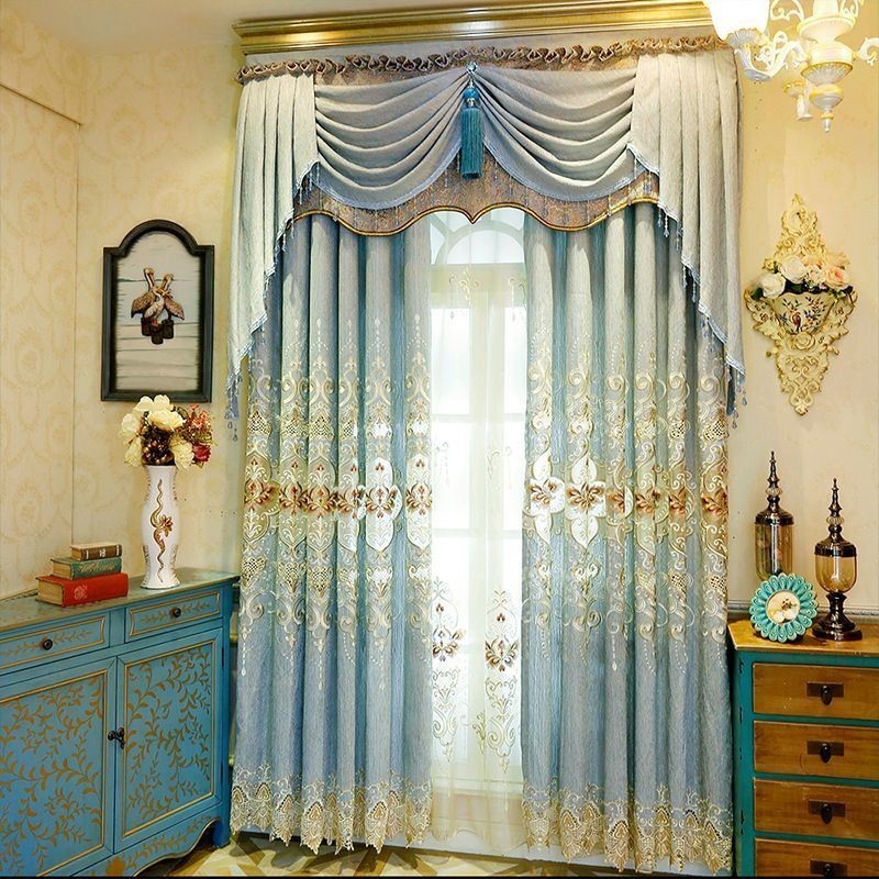 Chenille Curtain Made to Measure Curtain Europe Style Embroidery Flower Window Treatment