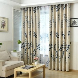 Pastoral Leaf Printed Blackout Curtains Window Treatments For Living Room