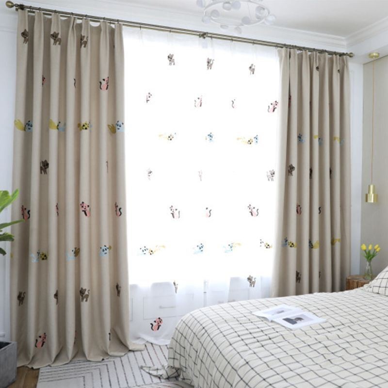 Blackout Curtain Made to Measure Curtain Kitten Embroidery Bedroom