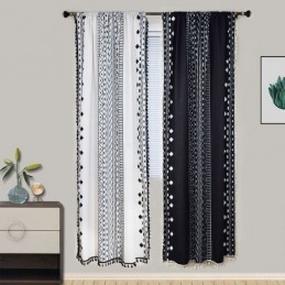 Geometric Printing Curtains Half Blackout Tassel Cotton Linen Drape For Living Room