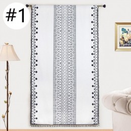Geometric Printing Curtains Half Blackout Tassel Cotton Linen Drape For Living Room