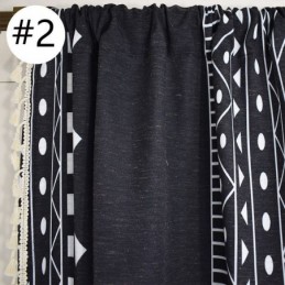Geometric Printing Curtains Half Blackout Tassel Cotton Linen Drape For Living Room