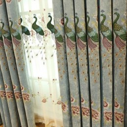 Blackout Chenille Curtain Made to Measure Curtain Flower Peacock Embroidery Drape
