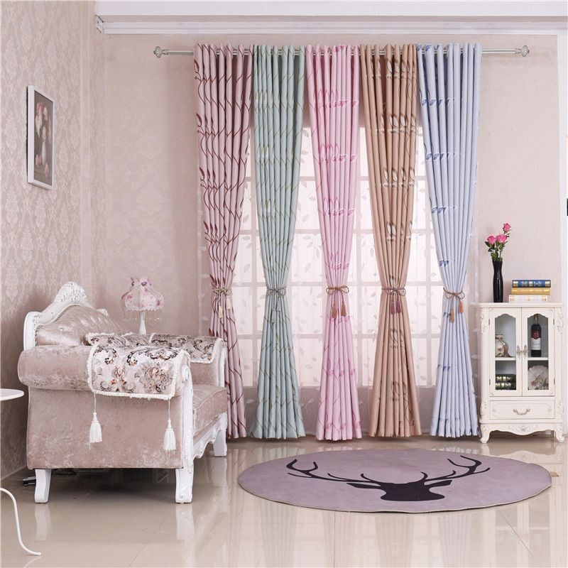 Leaf Printed Blackout Curtains Fabric For Living Room