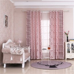 Leaf Printed Blackout Curtains Fabric For Living Room