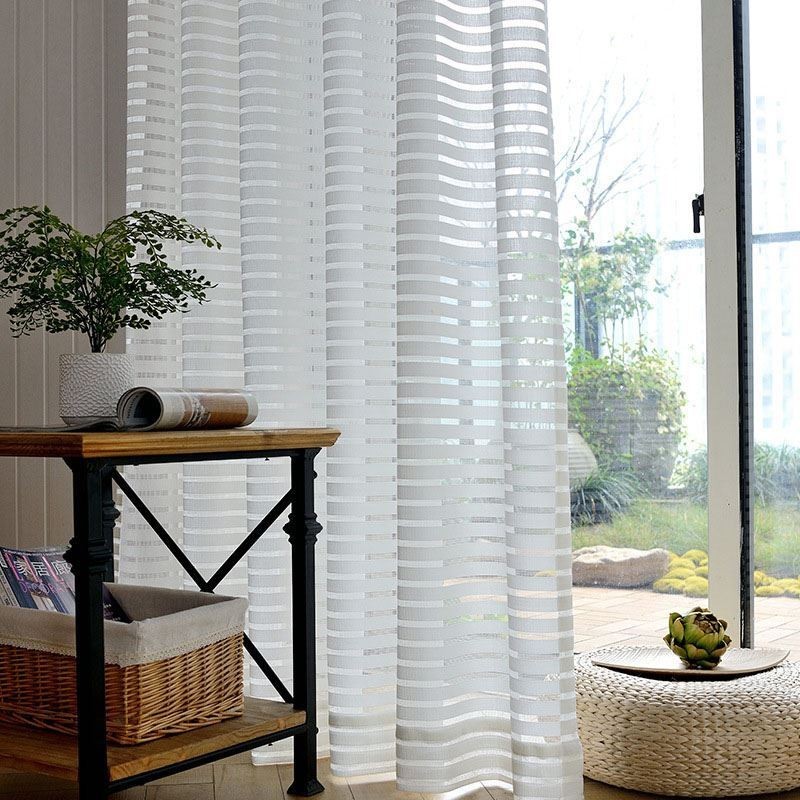 Modern Simple Sheer Curtain Made to Measure Curtain Stripes Jacquard Living Room Study Versatile Fabric