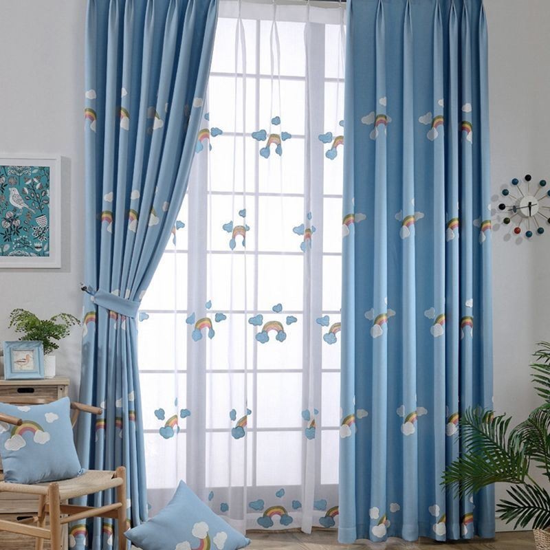 Cute Cartoon Rainbow Blackout Curtain Made to Measure Curtain For Kids Bedroom