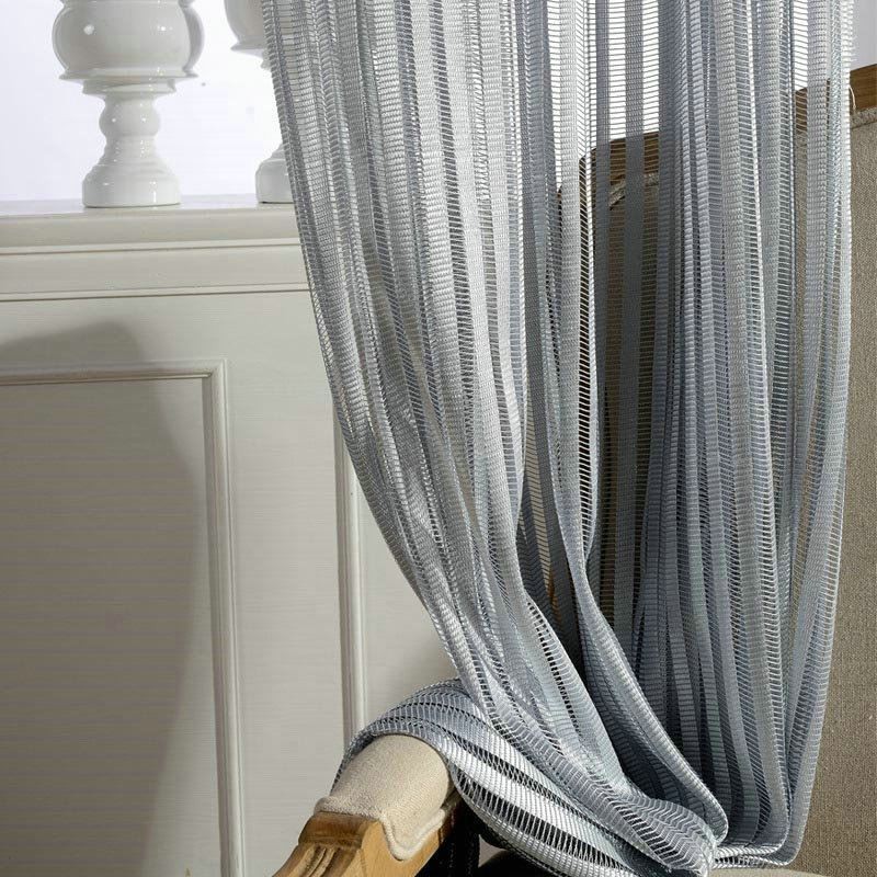 Modern Simple Sheer Curtain Made to Measure Curtain Gray Stripes Jacquard Living Room Study Fabric