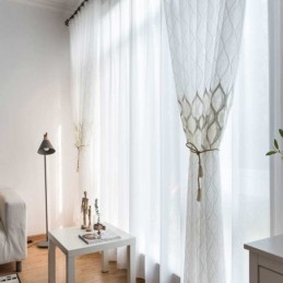 Modern Simple Sheer Curtain Made to Measure Curtain Geometry Jacquard Living Room Study Fabric