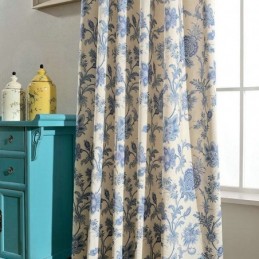 Japanese Simple Curtain Made to Measure Curtain Blue Printed Study Bedroom Fabric