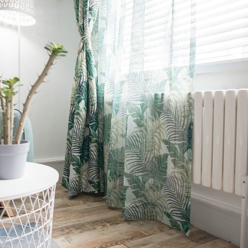 American Rural Sheer Curtain Made to Measure Curtain Unique Leaves Embroidery Breathable Fabric