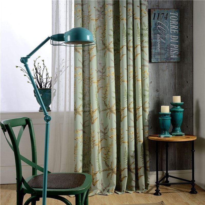American Rural Curtain Made to Measure Curtain Tree Leaves Printed Environment Protective Cotton Fabric
