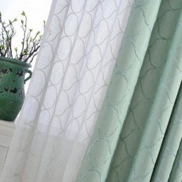 Japanese Simple Curtain Made to Measure Curtain Geometric Embroidery Green Environment Protective Fabric