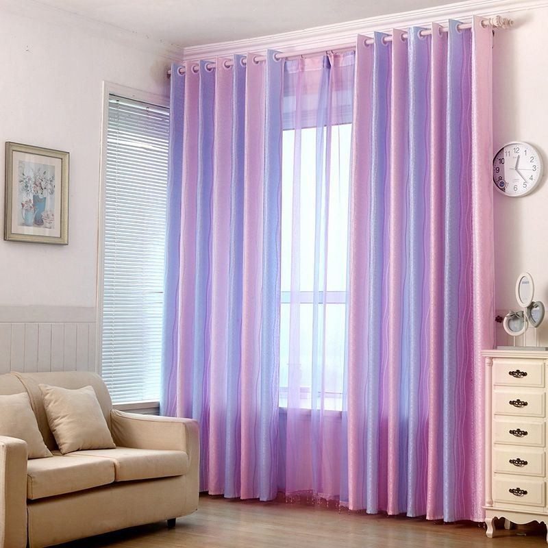 Modern Jacquard Curtains Gradient Colorful Stripe Curtain Made to Measure Curtain For Girl Bedroom