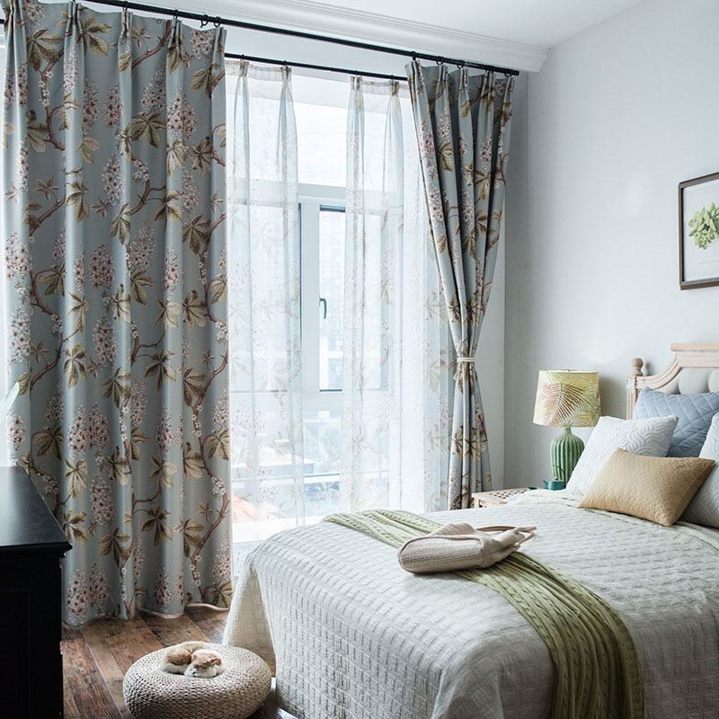 Modern Rural Curtain Made to Measure Curtain Spray Printed Bedroom Environment Protective Blackout Fabric
