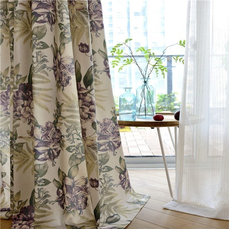 American Rural Curtain Made to Measure Curtain Purple Flower Printed Bedroom Fabric