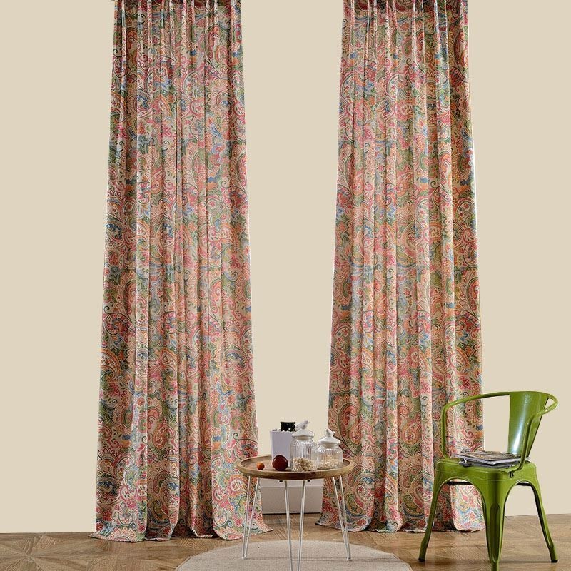 American Antique Curtain Made to Measure Curtain Contrast Flower Printed Bedroom Fabric