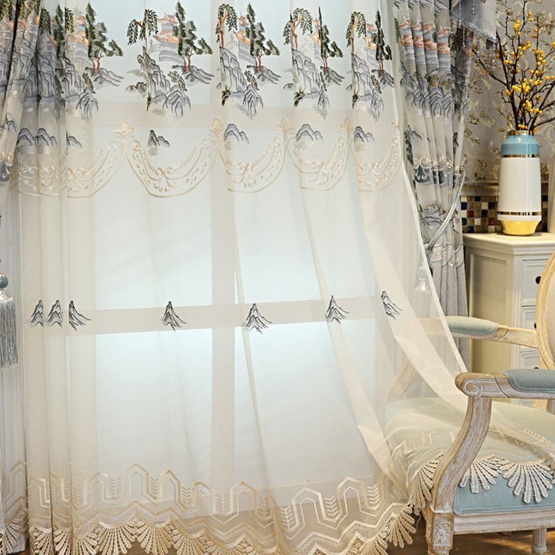 Luxury Sheer Curtain Made to Measure Curtain Embroidered Mountain Tulle For Living Room Bedroom