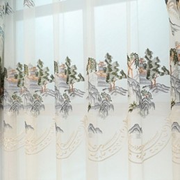 Luxury Sheer Curtain Made to Measure Curtain Embroidered Mountain Tulle For Living Room Bedroom