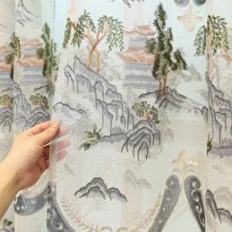 Luxury Sheer Curtain Made to Measure Curtain Embroidered Mountain Tulle For Living Room Bedroom
