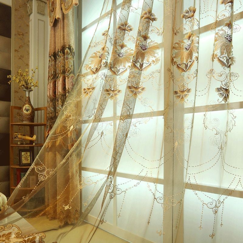 Modern Sheer Curtains Floral Tulle Window Treatments For Living Room