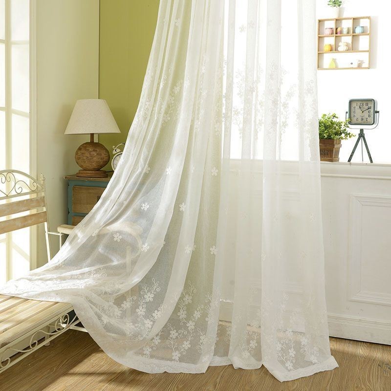 Embroidered Window Screen Curtain Made to Measure Curtain Floral White Tulle For Living Room Bedroom