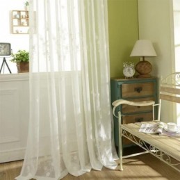 Embroidered Window Screen Curtain Made to Measure Curtain Floral White Tulle For Living Room Bedroom