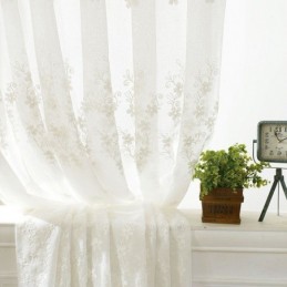 Embroidered Window Screen Curtain Made to Measure Curtain Floral White Tulle For Living Room Bedroom