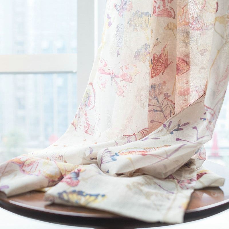 Modern Rural Sheer Curtain Made to Measure Curtain Butterfly Printed Bedroom Fabric